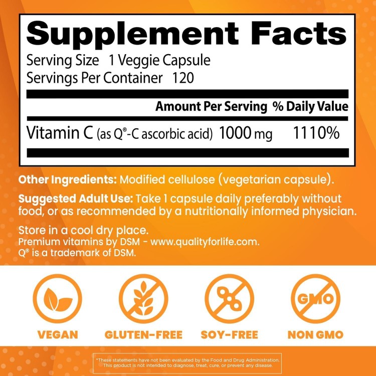 Doctor's Best Vitamin C With Q-C - Vitamin C 1000mg Non-GMO, Vegan, Gluten Free, Soy Free