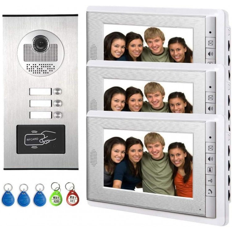 AMOCAM 3 Units Apartment Video Intercom System