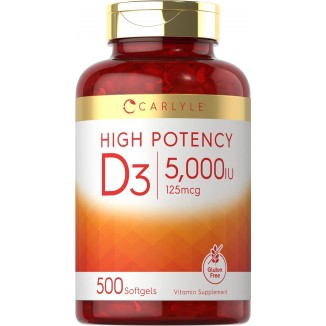 Carlyle Vitamin D3 5000 IU Softgels | 500 Count | Value Size | Non-GMO and Gluten Free Supplement