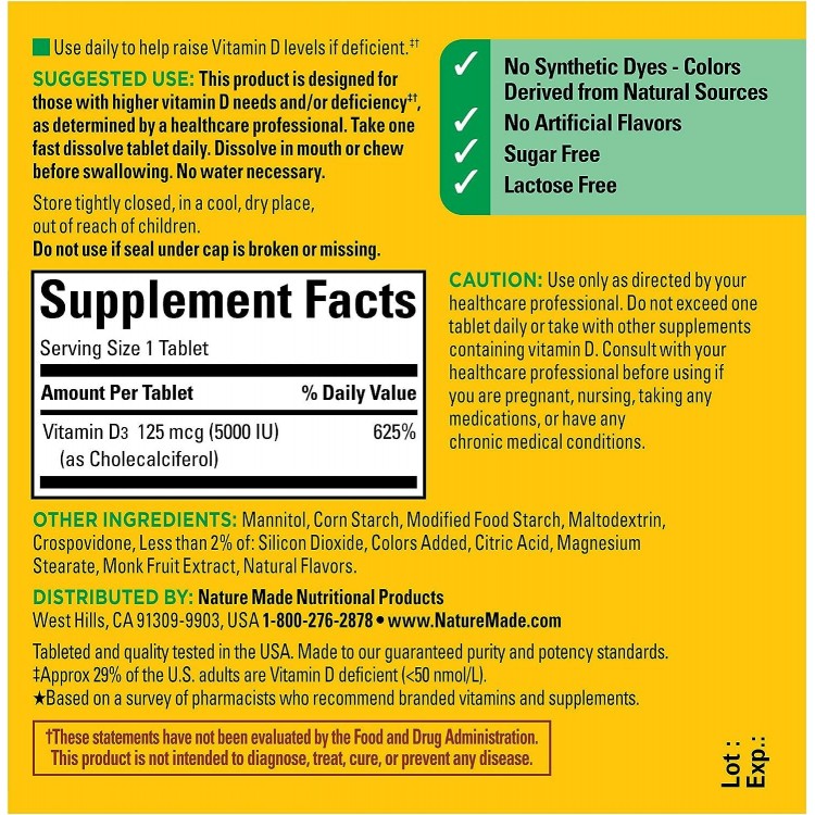 Nature Made Extra Strength Vitamin D3 5000 IU (125 Mcg), Vitamin D Supplement