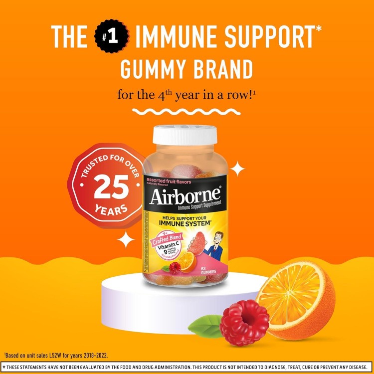 Airborne Vitamin C 750mg  - Assorted Fruit Gummies, Gluten-Free Immune