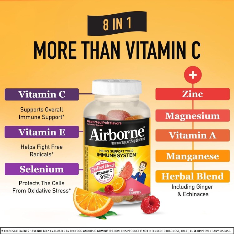 Airborne Vitamin C 750mg  - Assorted Fruit Gummies, Gluten-Free Immune