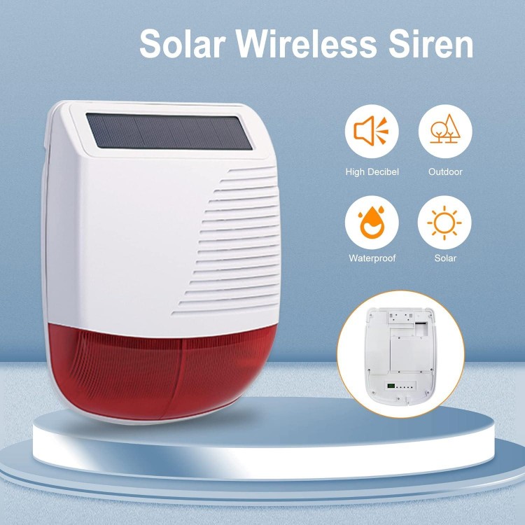 Solar Strobe Alarm Light 120db Sound Security Siren Light
