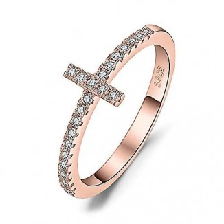 Elegant Cross Sideways Promise Ring: 14K Gold Plated 925 Sterling Silver