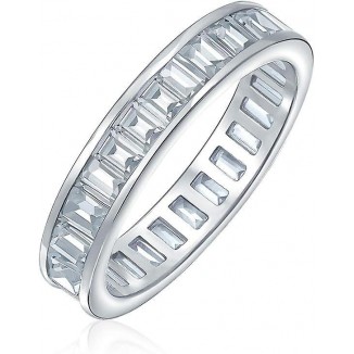 CZ Gemstone Eternity Ring: Multicolor Baguette CZs in .925 Sterling Silver