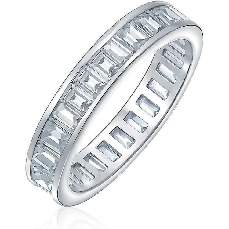 CZ Gemstone Eternity Ring: Multicolor Baguette CZs in .925 Sterling Silver