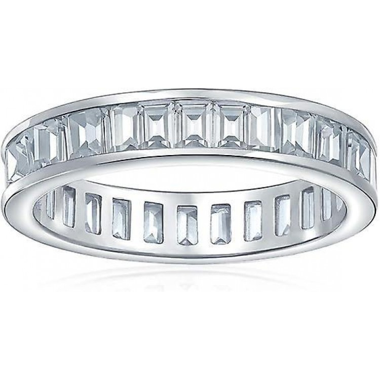 CZ Gemstone Eternity Ring: Multicolor Baguette CZs in .925 Sterling Silver