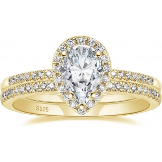 Elegant 925 Silver Infinity & Solitaire Engagement Wedding Rings Set