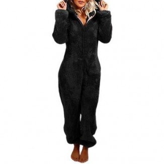 Autumn and Winter Wool-Thickened Hooded Jumpsuit Pajamas