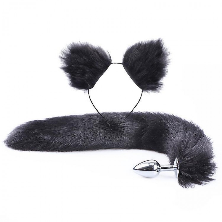 Metal Massager with Pink Fox Tail and Fox Ears