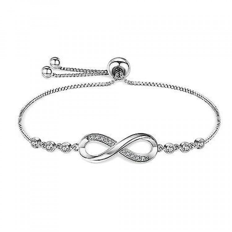 Elegant 925 Sterling Silver Zirconia Paved Infinity Bracelet