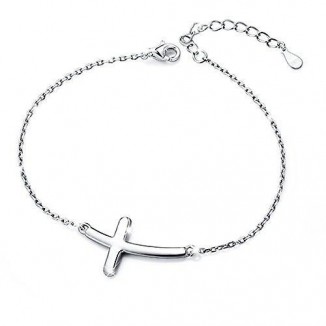 S925 Sterling Silver Sideways Cross Bracelet - Adjustable Length