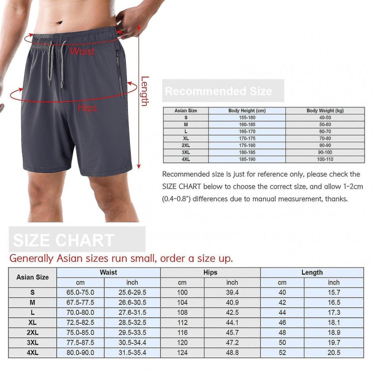 Men's Sports Shorts with Elastic Waist, Drawstring, Zipper Pocket – Quick Dry