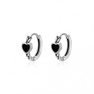 925 Sterling Silver Black Heart Hoop Earrings, a Perfect Choice