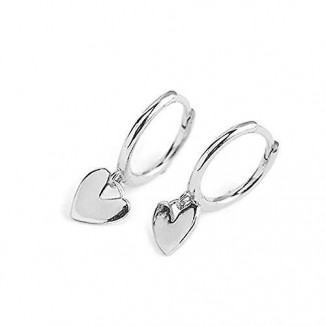 Cute Heart Love Dangle Cartilage Huggie Hoop Earrings,S925 Sterling Silver