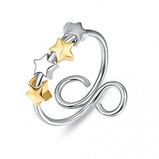 Beaded Stream Rings in Stainless Steel,Features Star Beads,an Adjustable Spiral