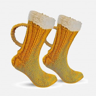 Winter 3d Beer Mug Socks Creative Knitted Yellow Warm Floor Socks