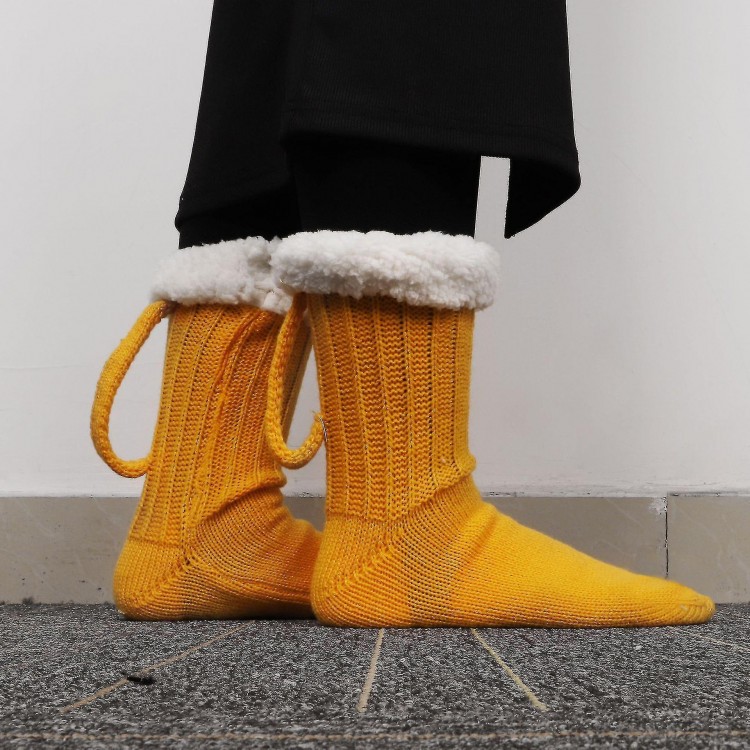 Winter 3d Beer Mug Socks Creative Knitted Yellow Warm Floor Socks