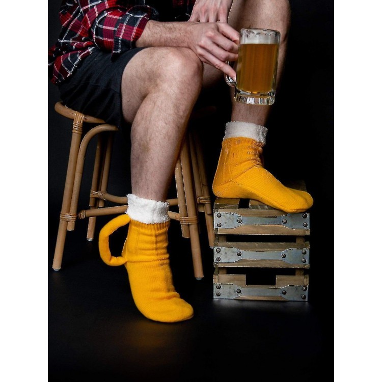 Winter 3d Beer Mug Socks Creative Knitted Yellow Warm Floor Socks