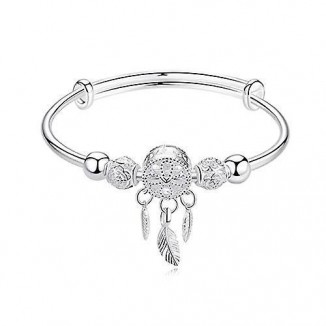 925 Sterling Silver Dream Catcher Tassel Feather Charm Bracelet