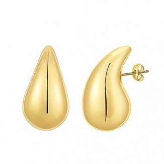 Lightweight Waterdrop Teardrop Open Hoops in Hypoallergenic Gold Plating