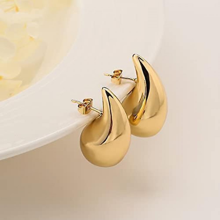 Lightweight Waterdrop Teardrop Open Hoops in Hypoallergenic Gold Plating