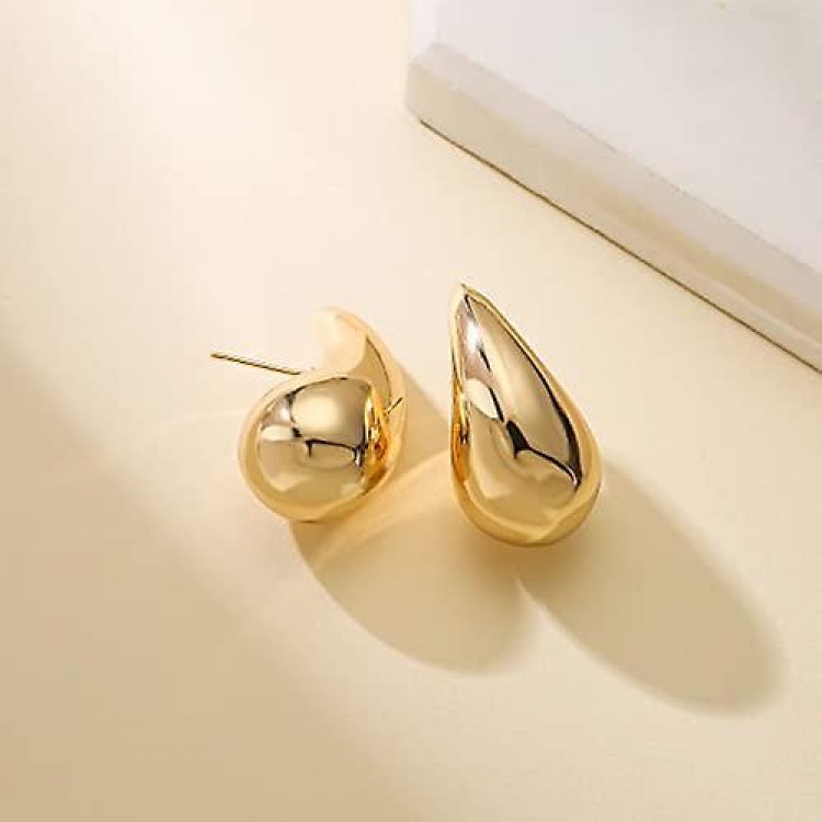 Lightweight Waterdrop Teardrop Open Hoops in Hypoallergenic Gold Plating