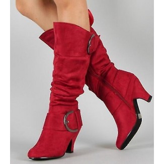 Women's Suede Slouchy Heel Boots – Mid-Calf Boots