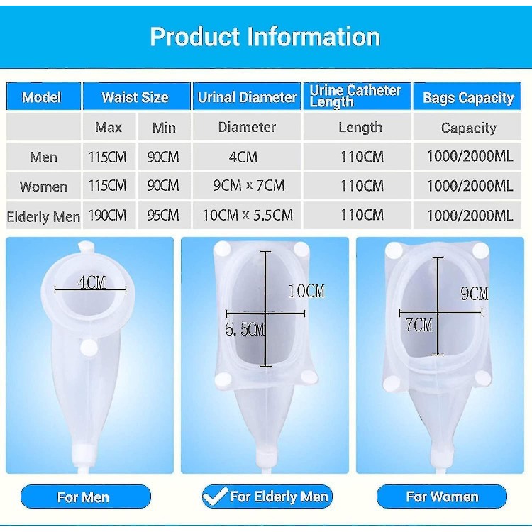 Silicone Urine Collector, 3 Type With 2 Urine Catheter Bags For Man Elderly