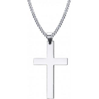 Cross Pendant Chain - Stainless Steel Jewelry - Silver Religious Necklace