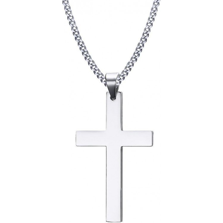 Cross Pendant Chain - Stainless Steel Jewelry - Silver Religious Necklace