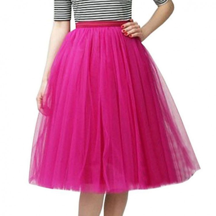 Womens High Quality Pleated Gauze Knee Length Skirt Adult Tutu Dancing Skirt