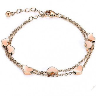 Rose Gold Layered with Heart Pendants on a Double Stainless Steel Titanium Chain