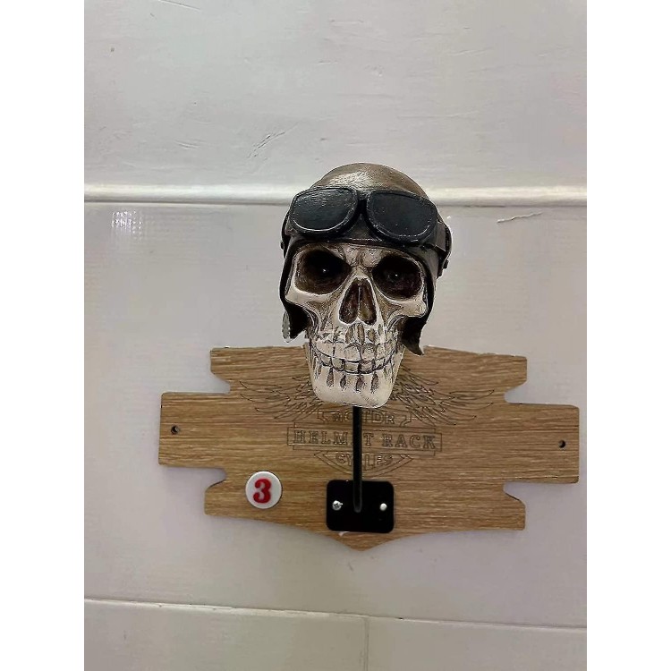 Motorcycle Skull Helmet Holder-Resin Wall Bracket Ghost Head Decor.