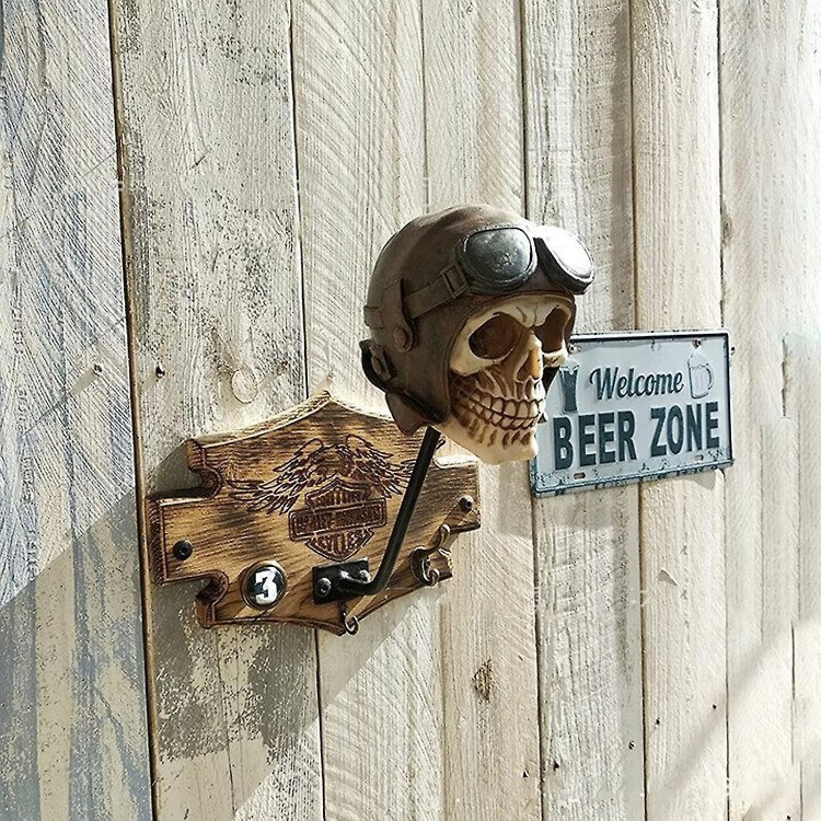 Motorcycle Skull Helmet Holder-Resin Wall Bracket Ghost Head Decor.