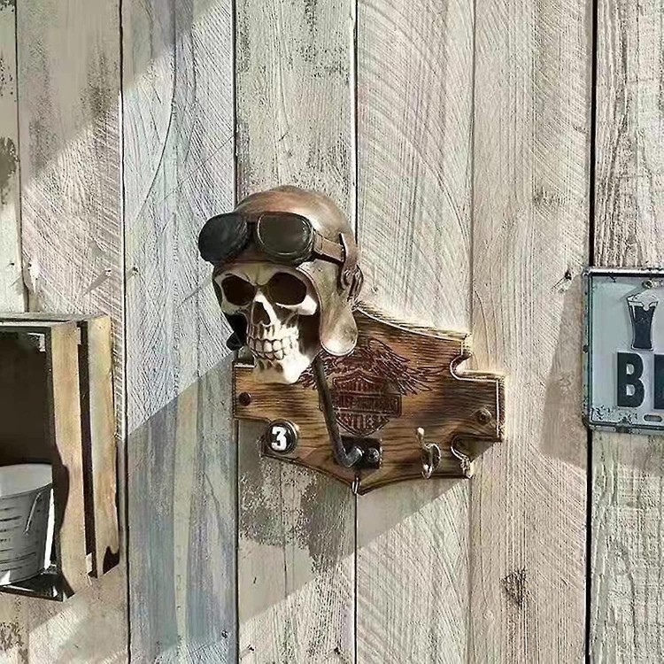 Motorcycle Skull Helmet Holder-Resin Wall Bracket Ghost Head Decor.