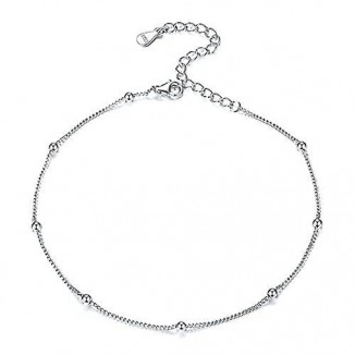 925 Sterling Silver Bead Chain Anklet - for the Beach and Barefoot Jewelry