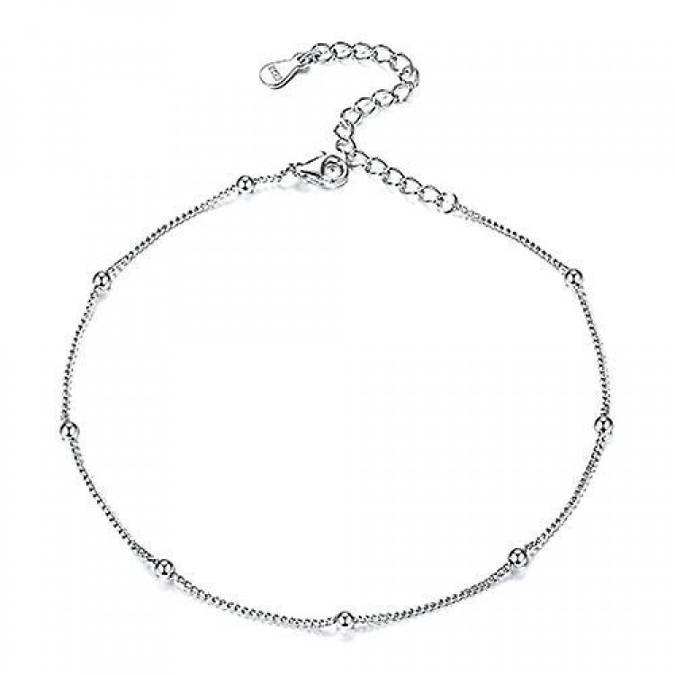 925 Sterling Silver Bead Chain Anklet - for the Beach and Barefoot Jewelry