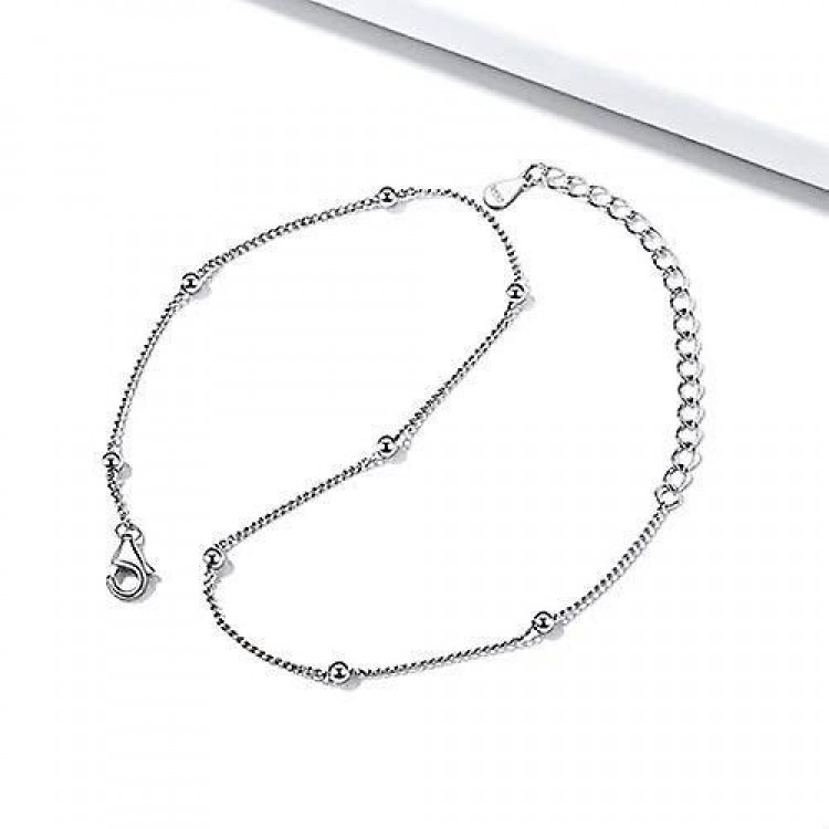 925 Sterling Silver Bead Chain Anklet - for the Beach and Barefoot Jewelry