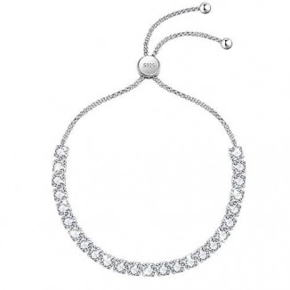 Radiant Silver Tennis Bracelet: Available in 4MM,Adjustable Slider Bracelet