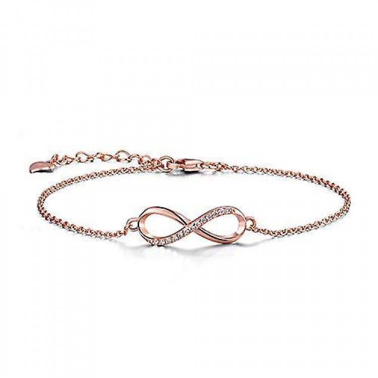 Eternal Style: Sterling Silver 925 Rose Gold Zirconia Infinity Bracelet