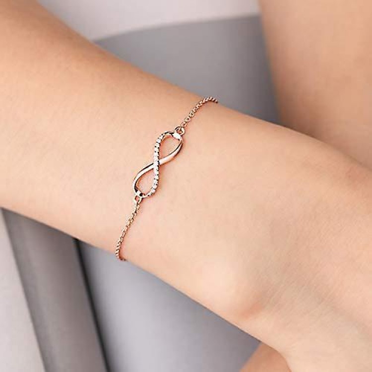 Eternal Style: Sterling Silver 925 Rose Gold Zirconia Infinity Bracelet