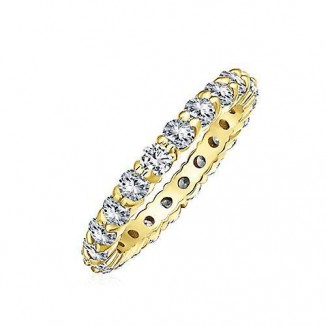 Radiant Pink CZ Stackable Eternity Band Ring:Gold Plated Sterling Silver