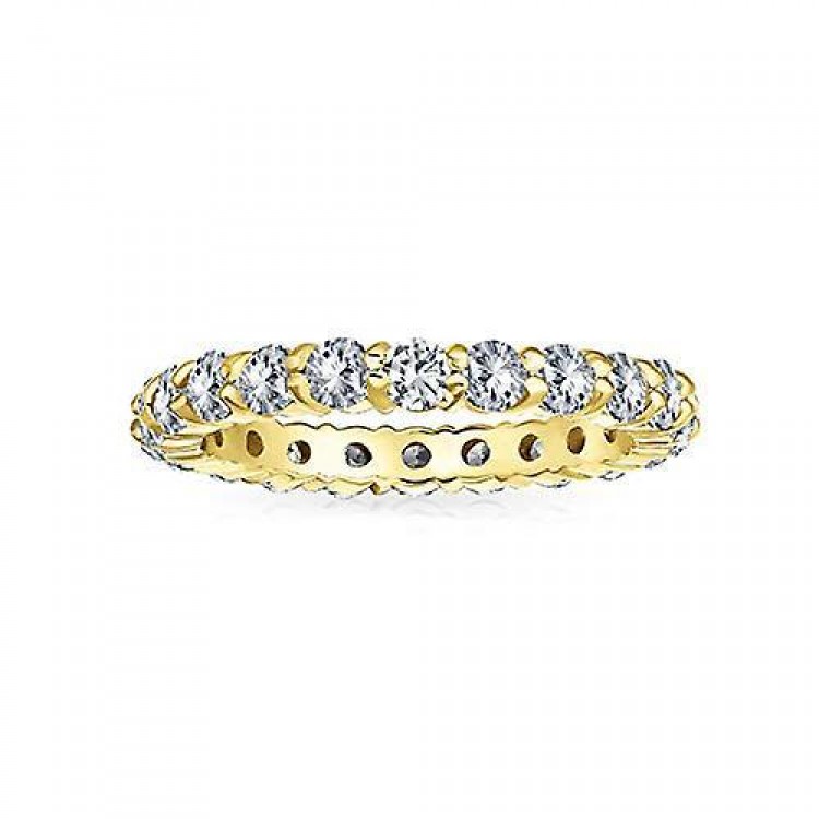 Radiant Pink CZ Stackable Eternity Band Ring:Gold Plated Sterling Silver