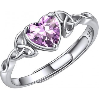 Sterling Silver Heart Birthstone Celtic Knot Ring