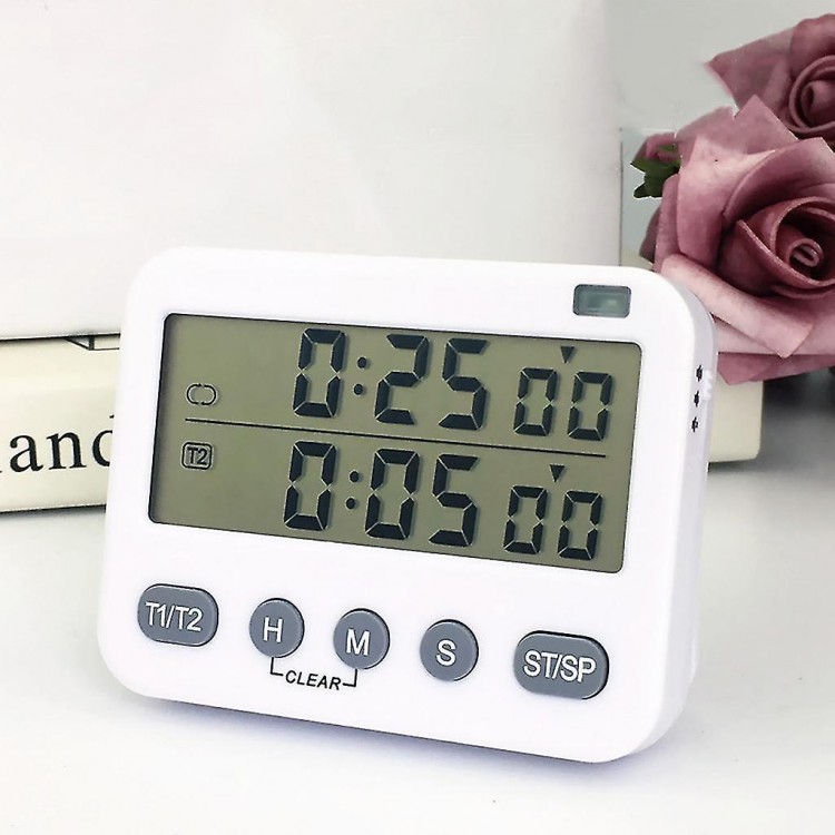 Dual Digital Timer with 3-Level Adjustable Alarm Volume and On/Off Switch