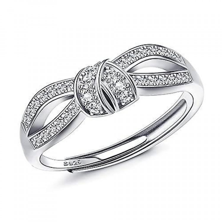 925 Sterling Silver Cubic Zirconia Love Knot Ring,Adjustable