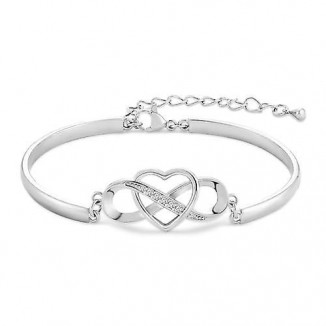 Silver Bracelet With Cubic Zirconia,Adjustable Friendship Heart Bracelet