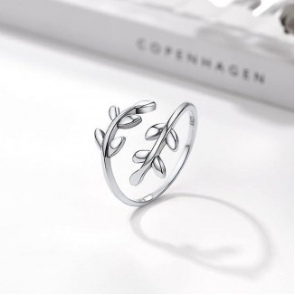 Women Silver Ring Adjustable, Moon/Leaf/Celtic Love Knot Open Ring