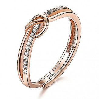 Elegant 925 Sterling Silver Cubic Zirconia Love Knot Ring,Adjustable